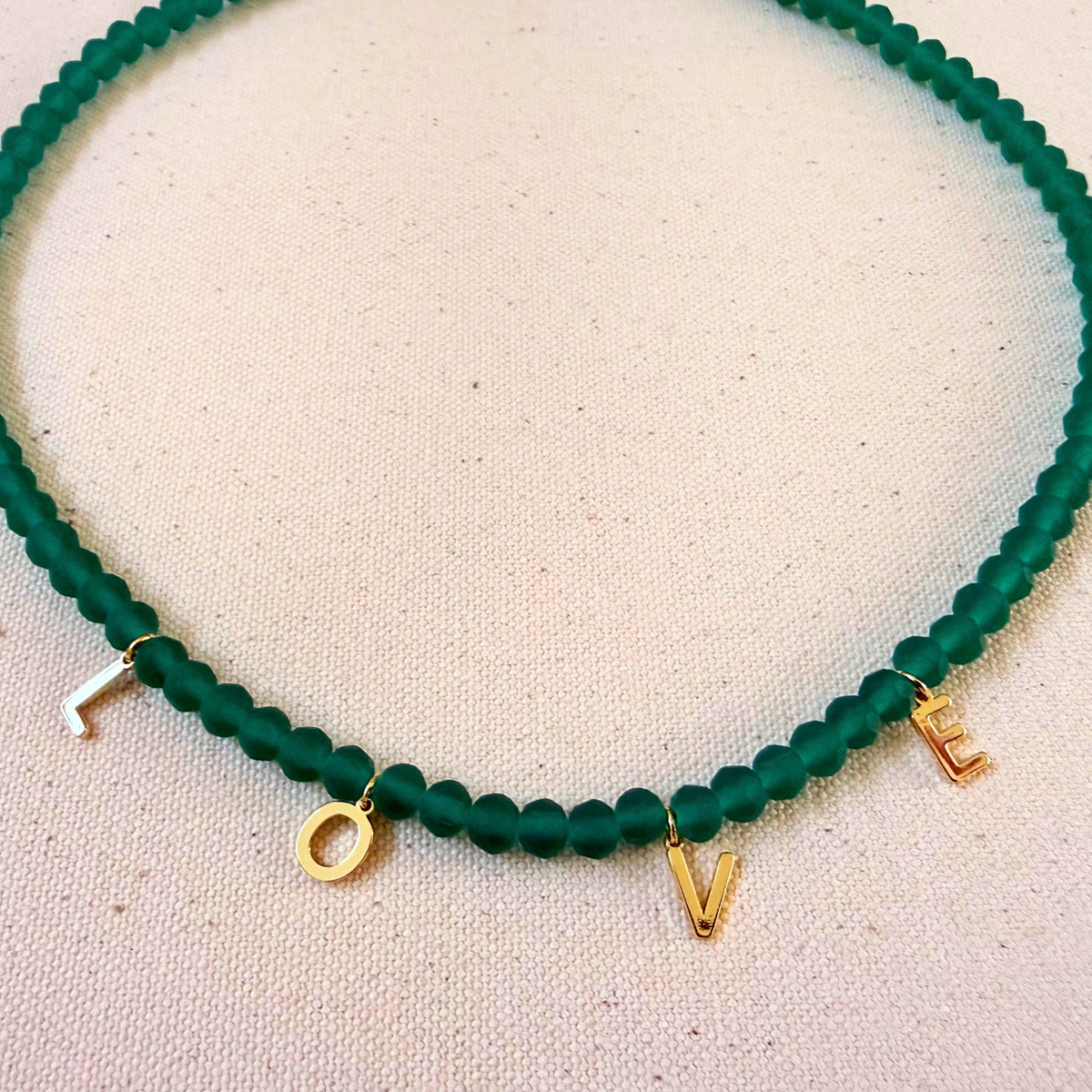Beaded Love Necklace - Sea Green Glass