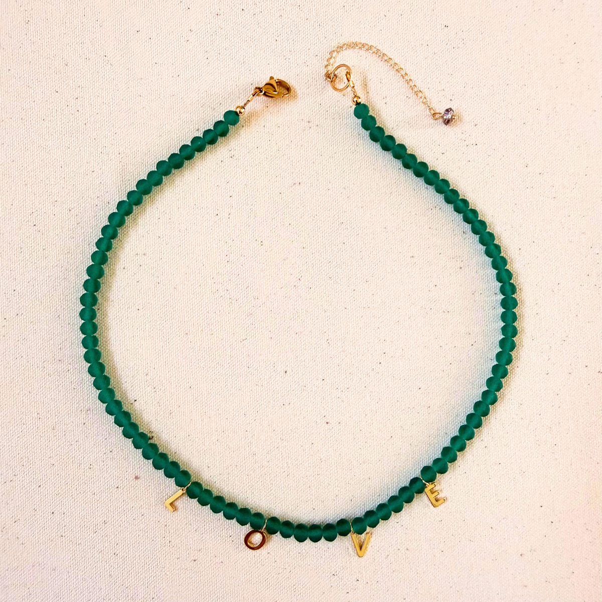 Beaded Love Necklace - Sea Green Glass