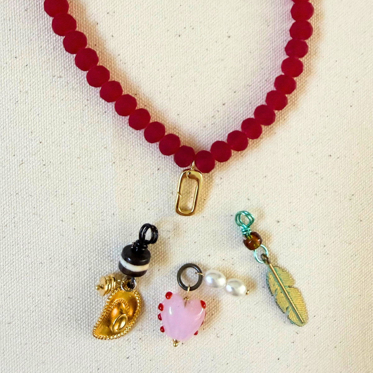 Picnic Charm Necklace - Red