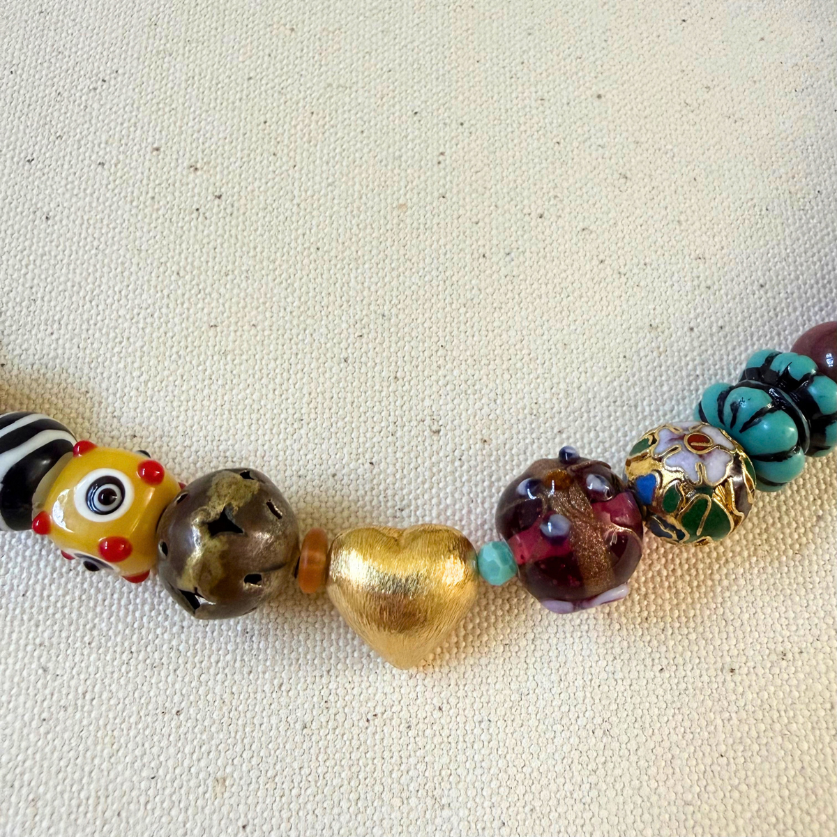 Beaded Necklace - Sunday Nights - Golden Heart