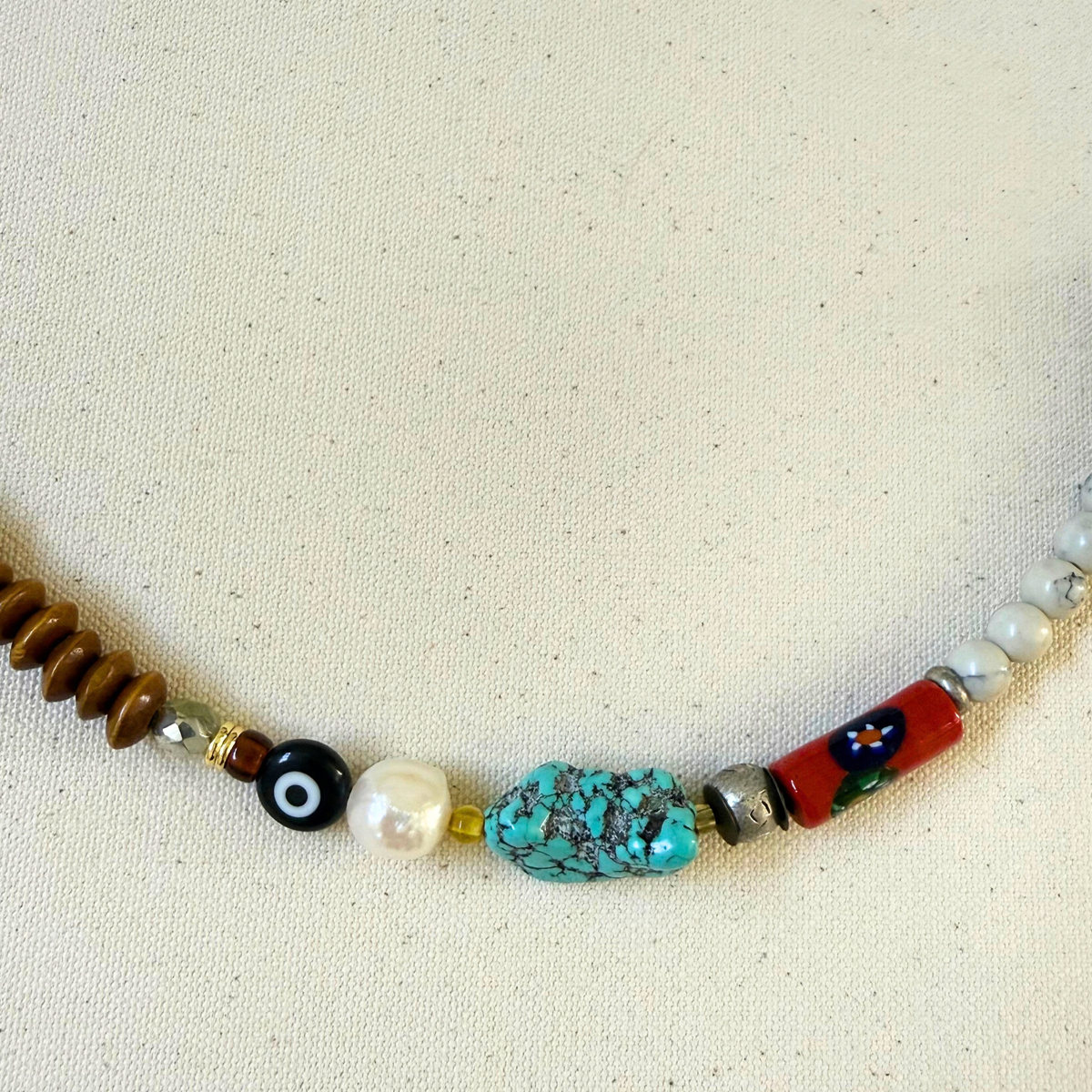 Beaded Necklace - Sunday Nights - Turquiose Bullseye