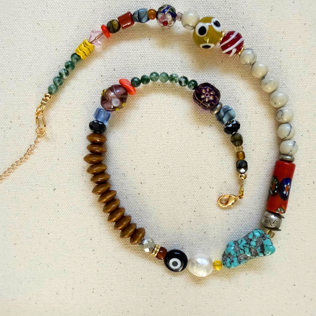 Beaded Necklace - Sunday Nights - Turquiose Bullseye