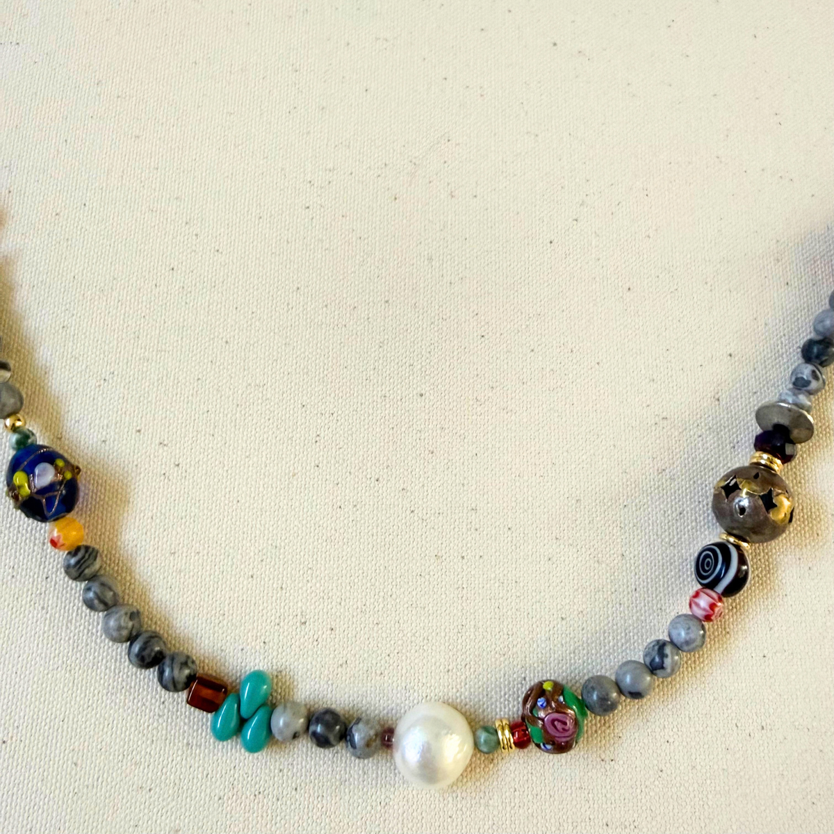Beaded Necklace - Sunday Nights - Pearl Sky