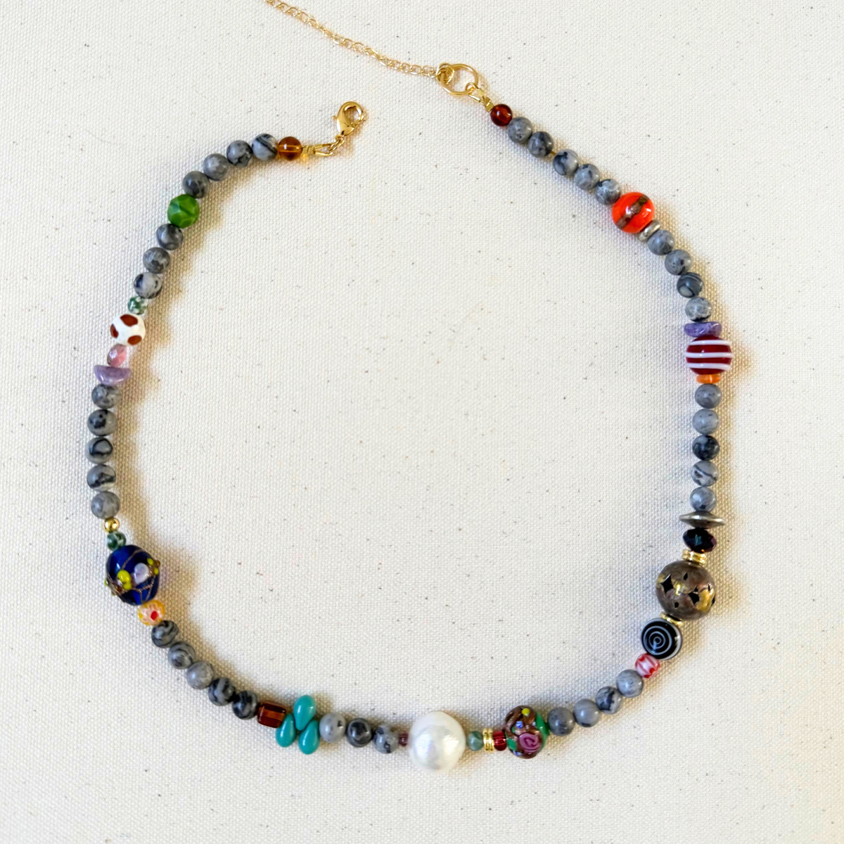 Beaded Necklace - Sunday Nights - Pearl Sky