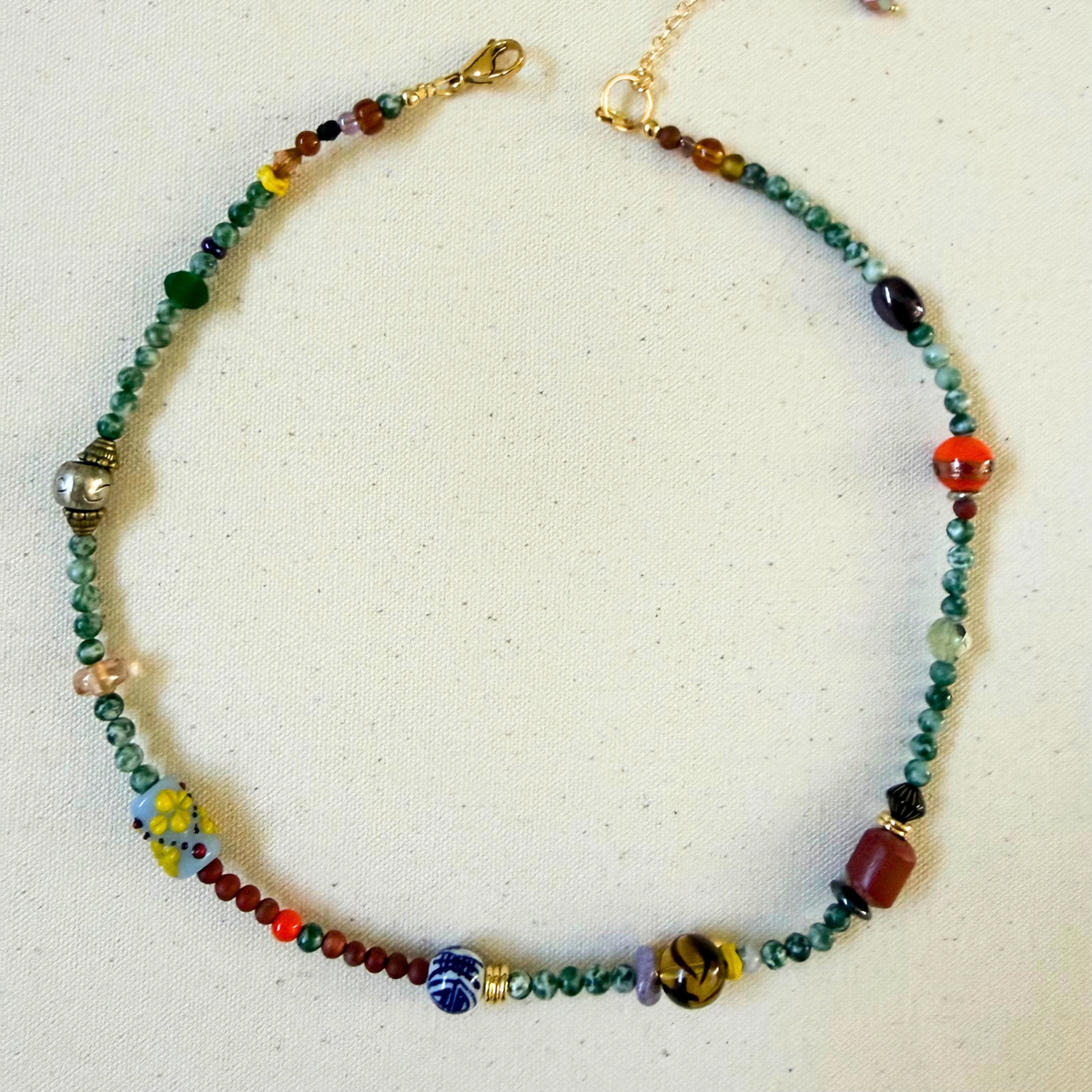 Beaded Necklace - Sunday Nights - Green Spot Jasper