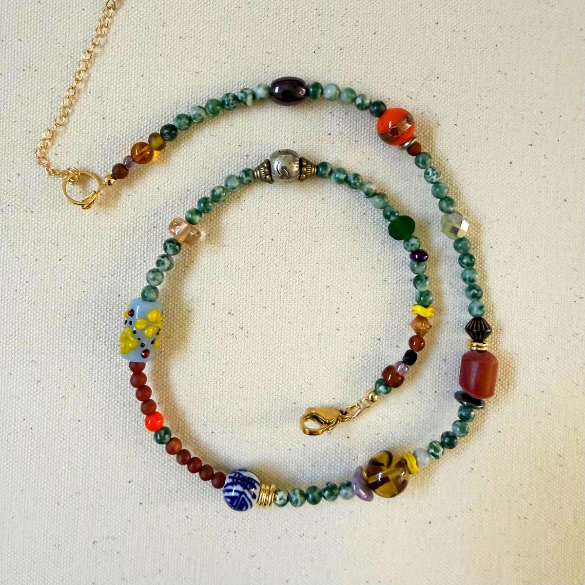Beaded Necklace - Sunday Nights - Green Spot Jasper