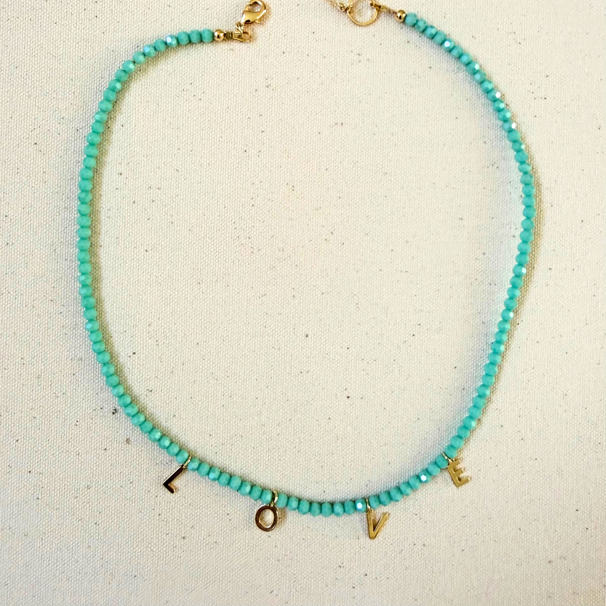 Beaded Love Necklace - Aqua