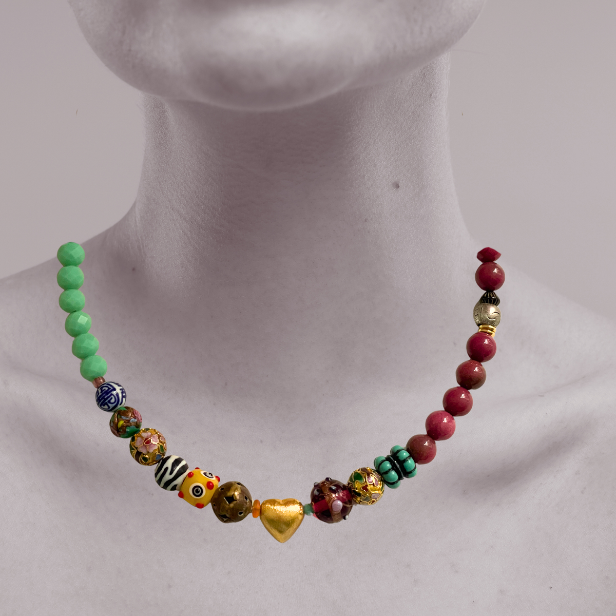 Beaded Necklace - Sunday Nights - Golden Heart