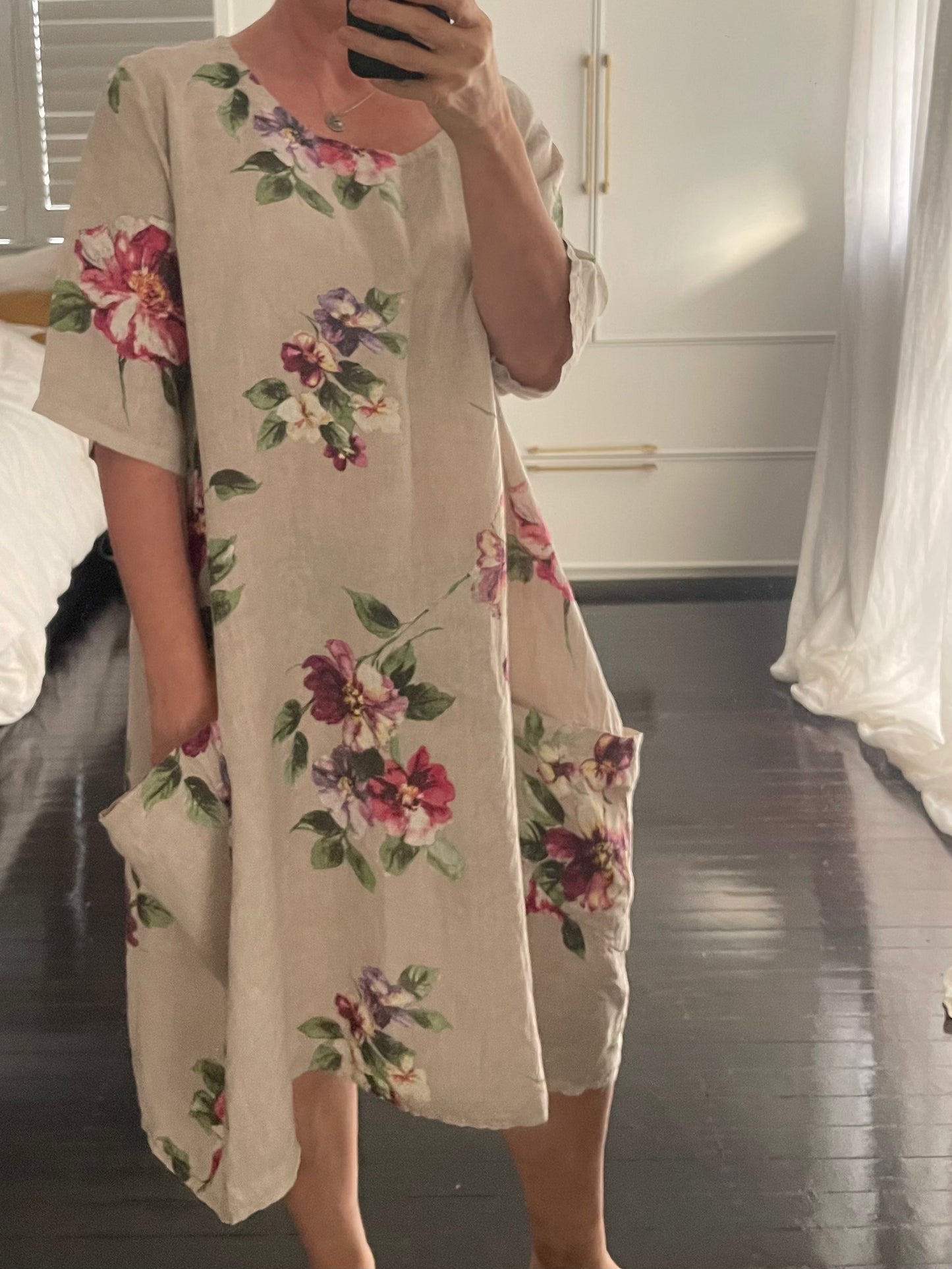Italian Floral Linen Dress pre loved - Size XL