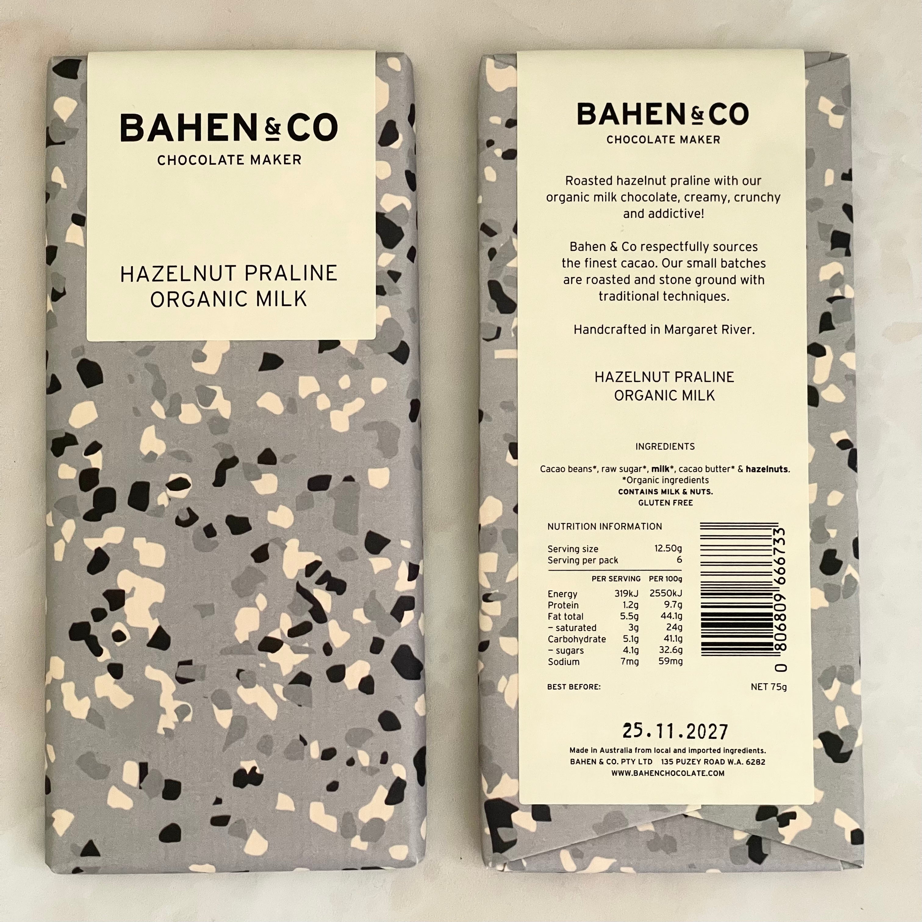 Hazelnut Praline Chocolate Bar - Bahen & Co