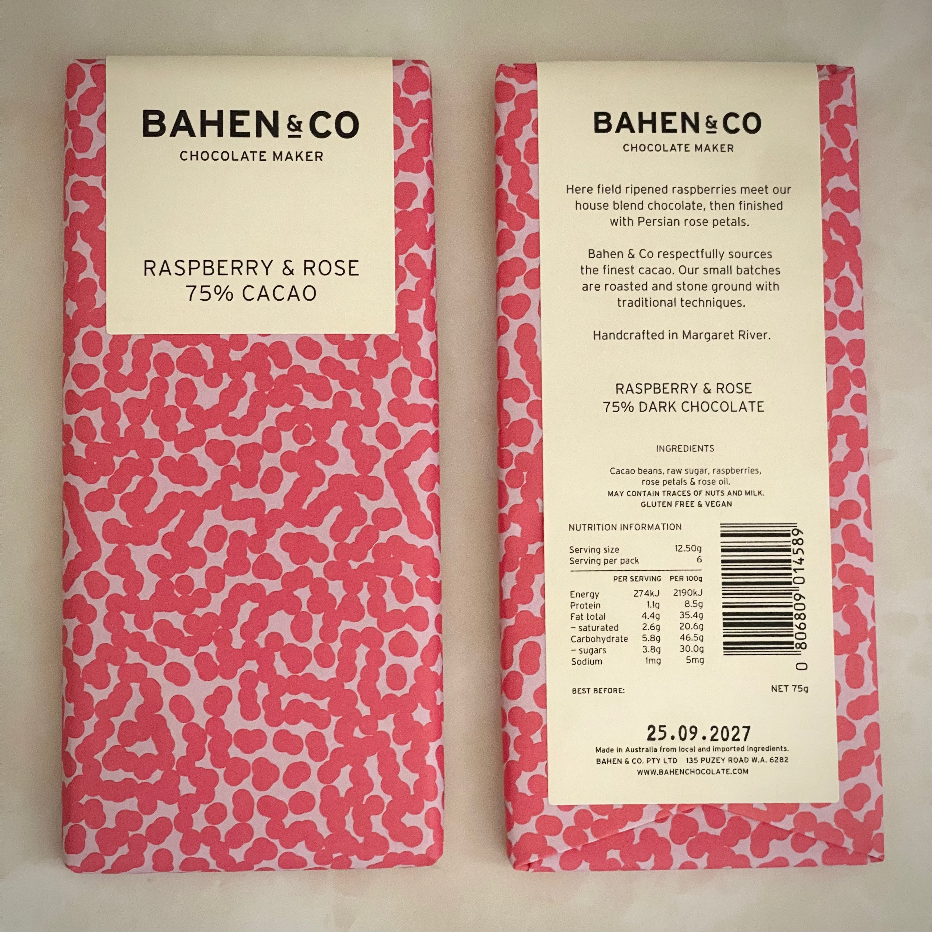 Raspberry & Rose Chocolate Bar - Bahen & Co