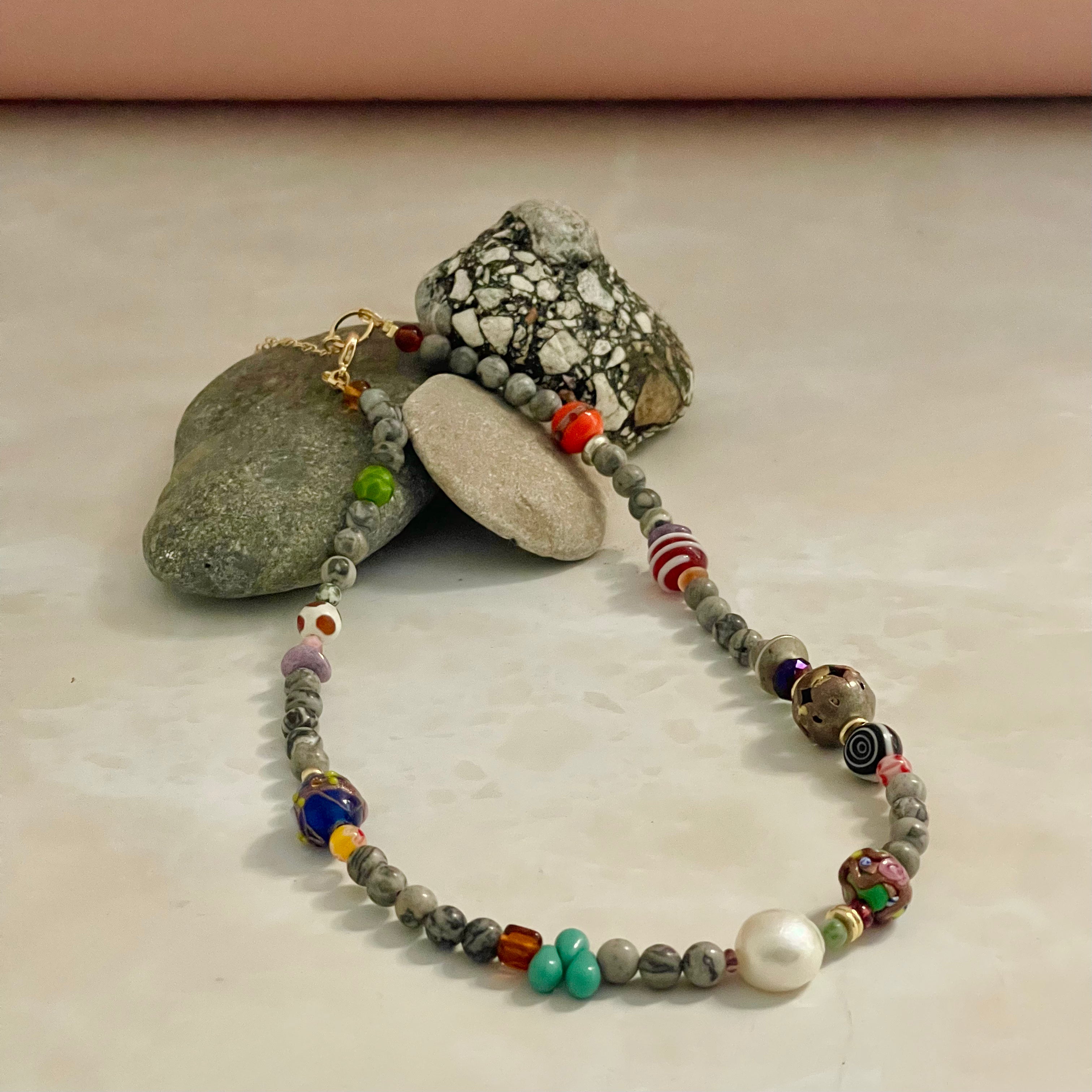 Beaded Necklace - Sunday Nights - Pearl Sky