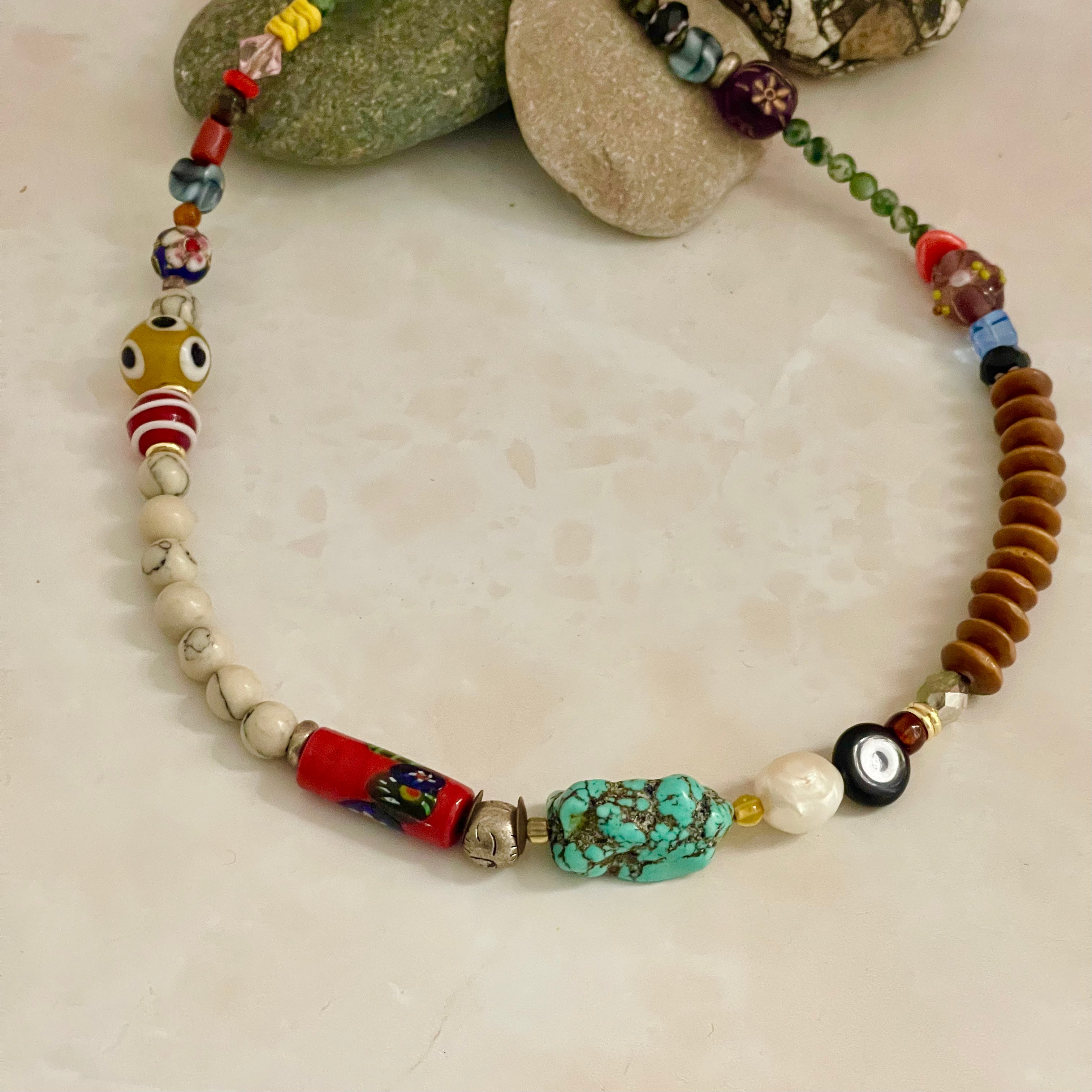 Beaded Necklace - Sunday Nights - Turquiose Bullseye