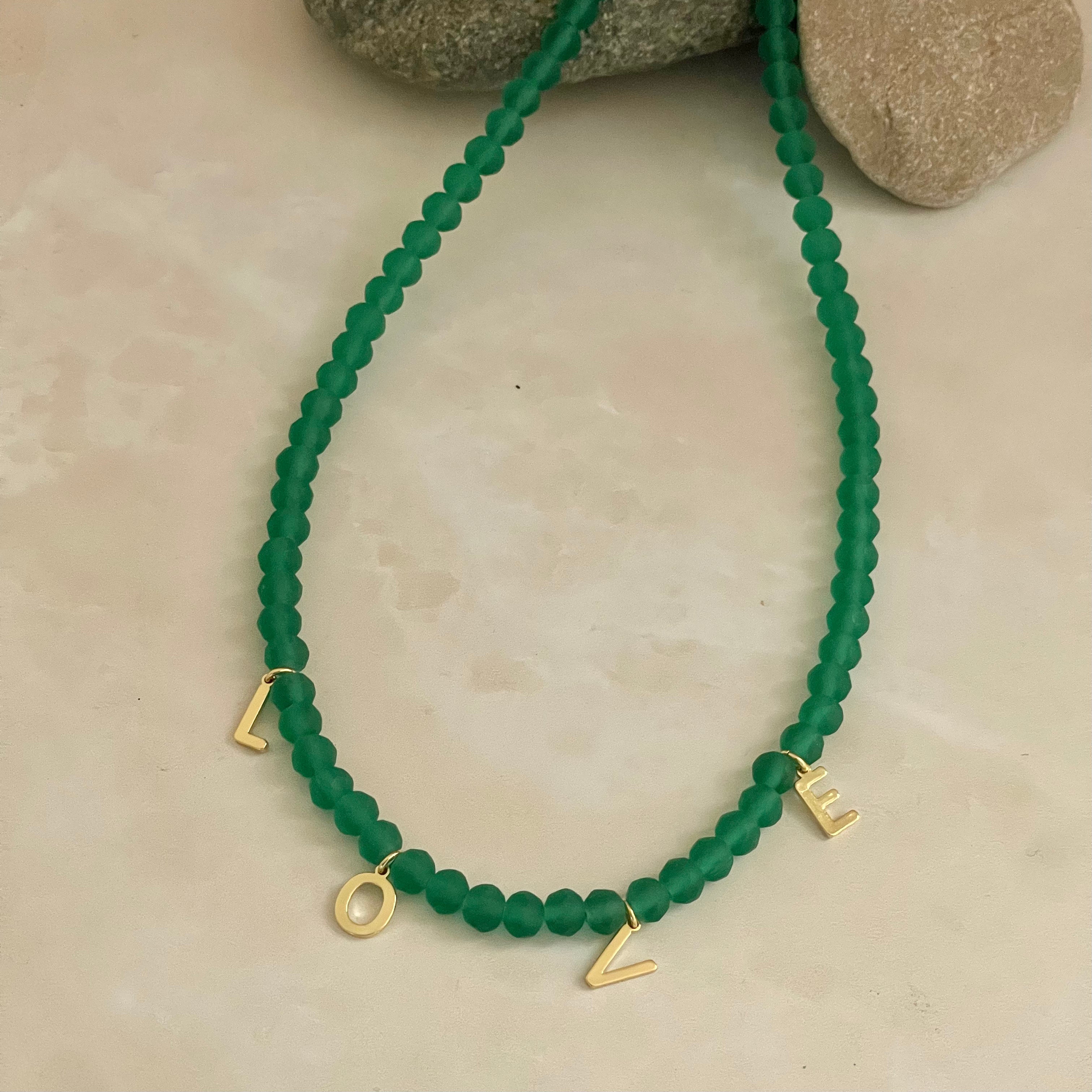 Beaded Love Necklace - Sea Green Glass