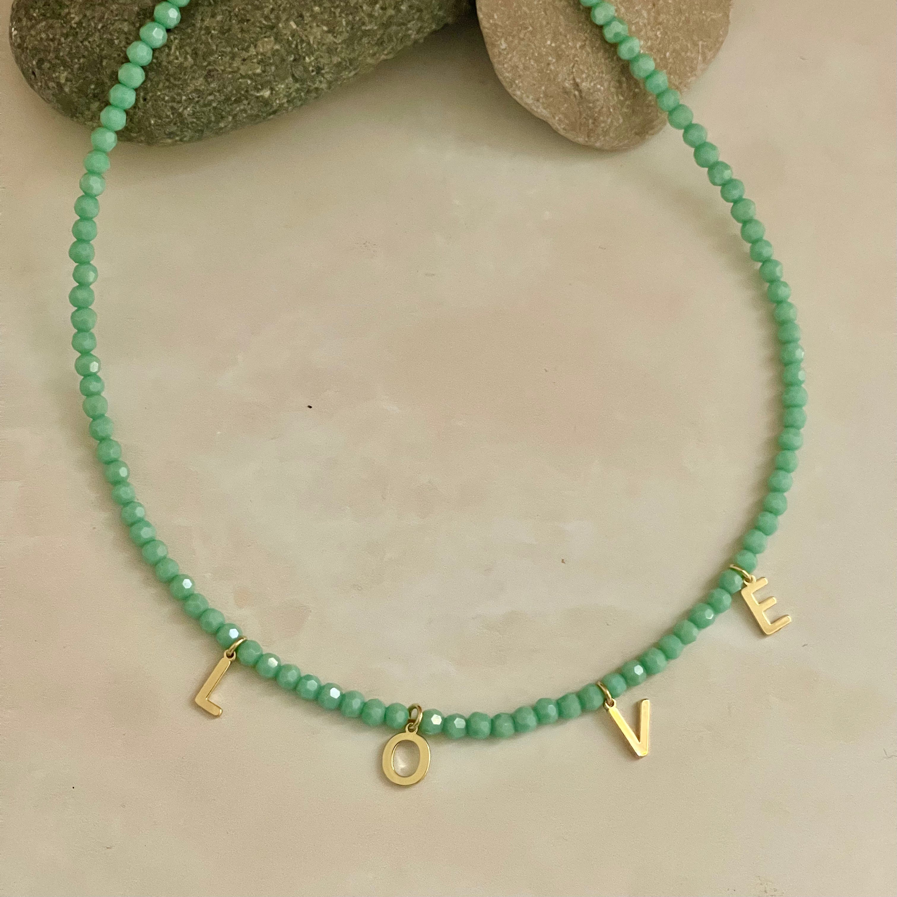 Beaded Love Necklace - Aqua