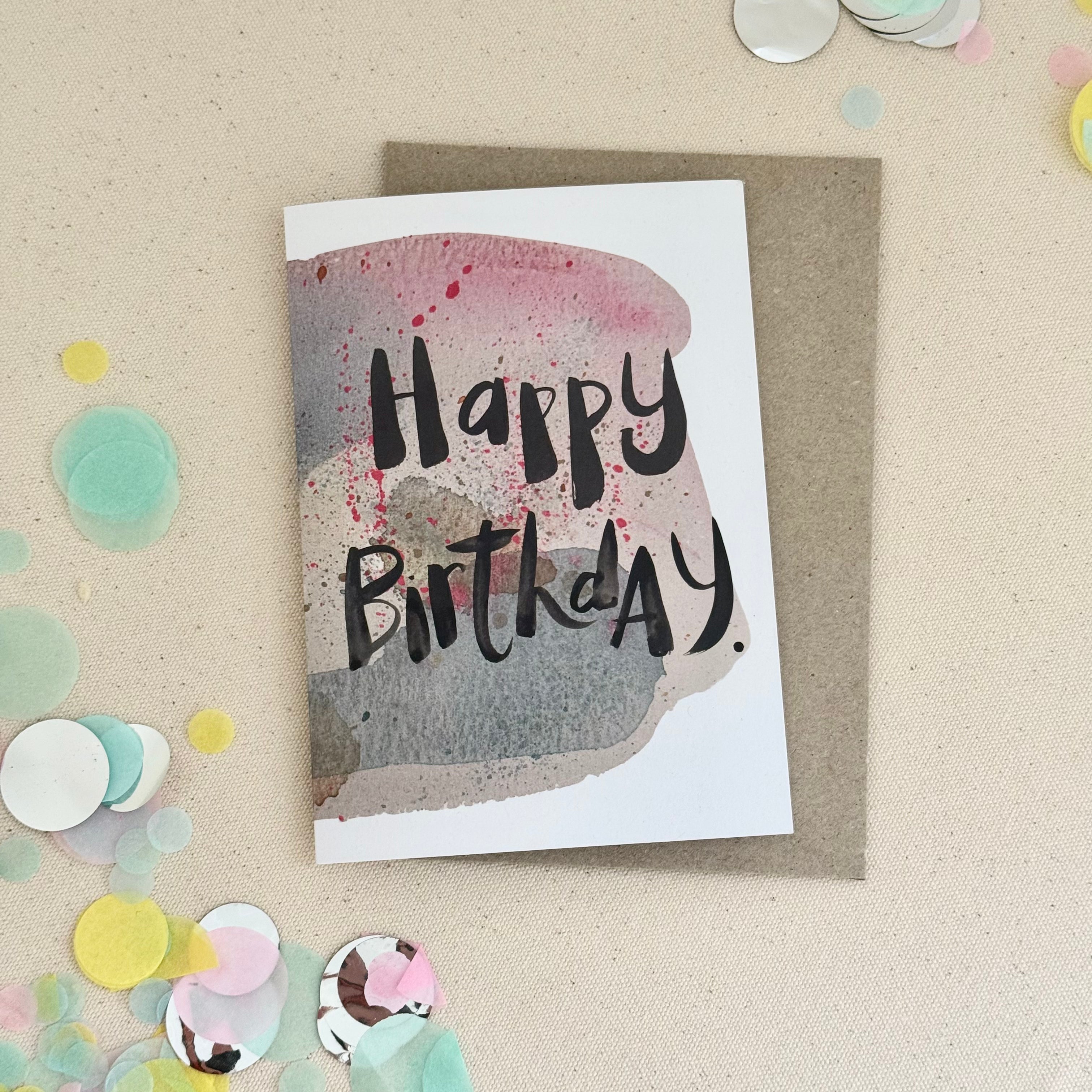 Happy Birthday Watercolour Card - Handkarma