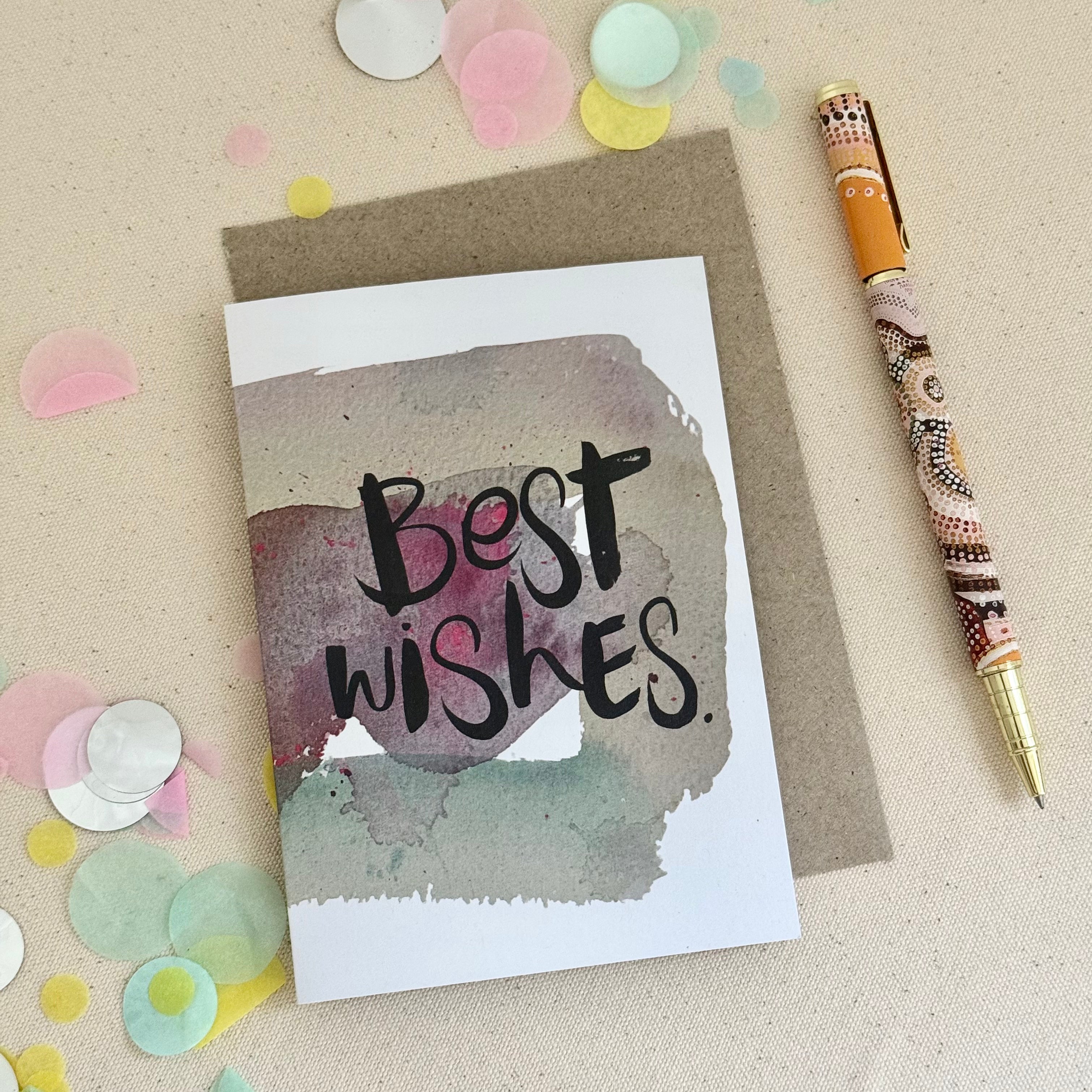Best Wishes watercolour Card - Handkarma