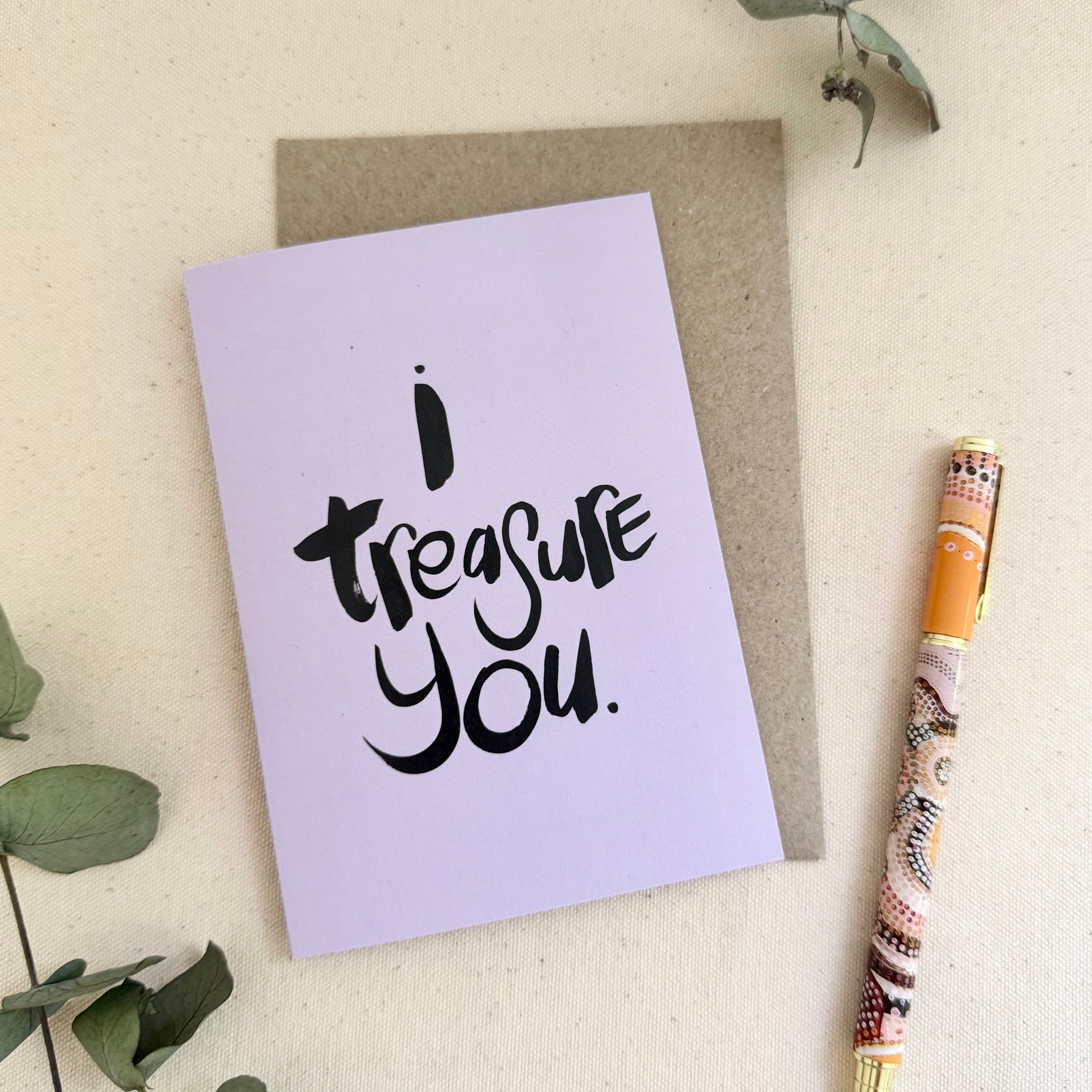 I Treasure you Card PANSY - Handkarma