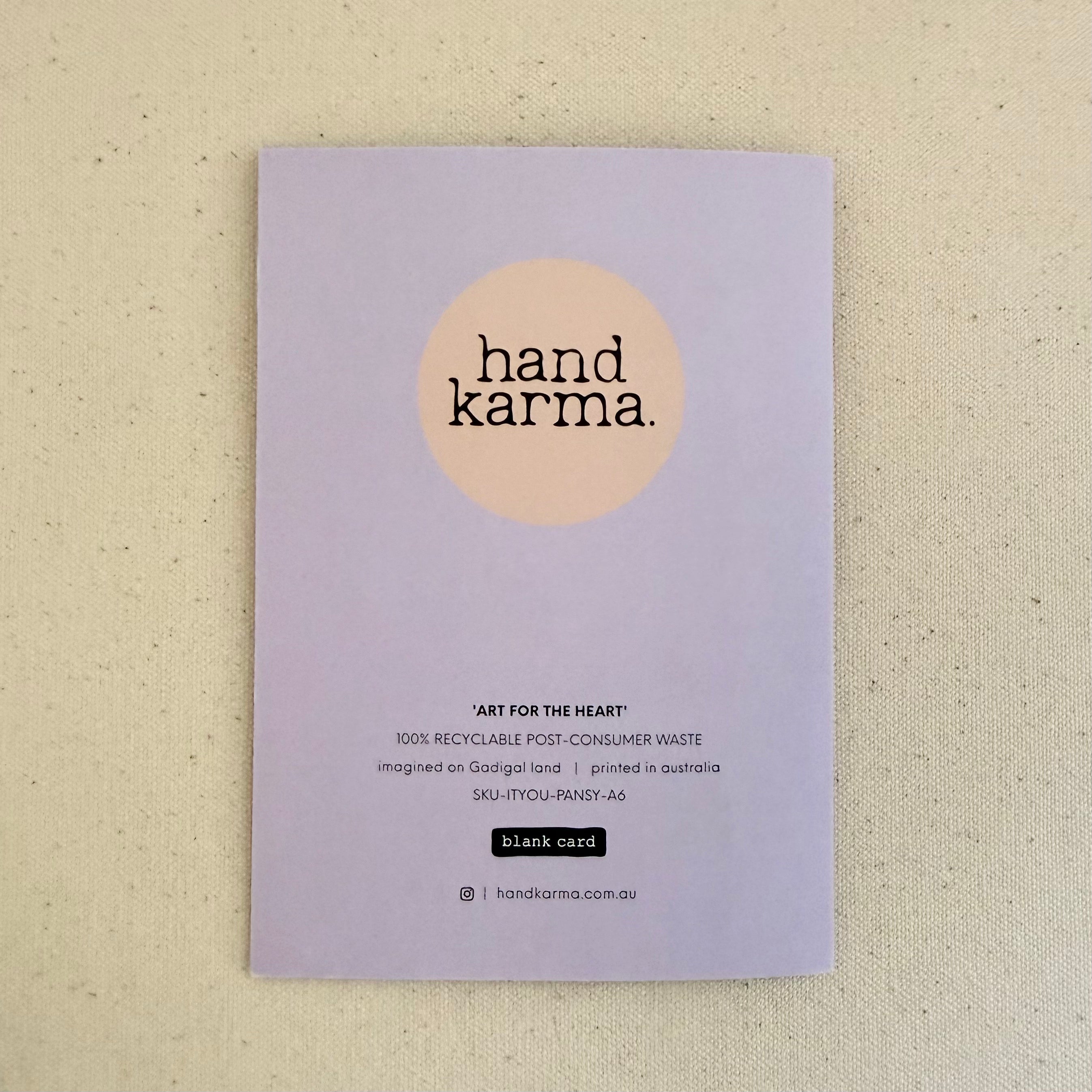 I Treasure you Card PANSY - Handkarma