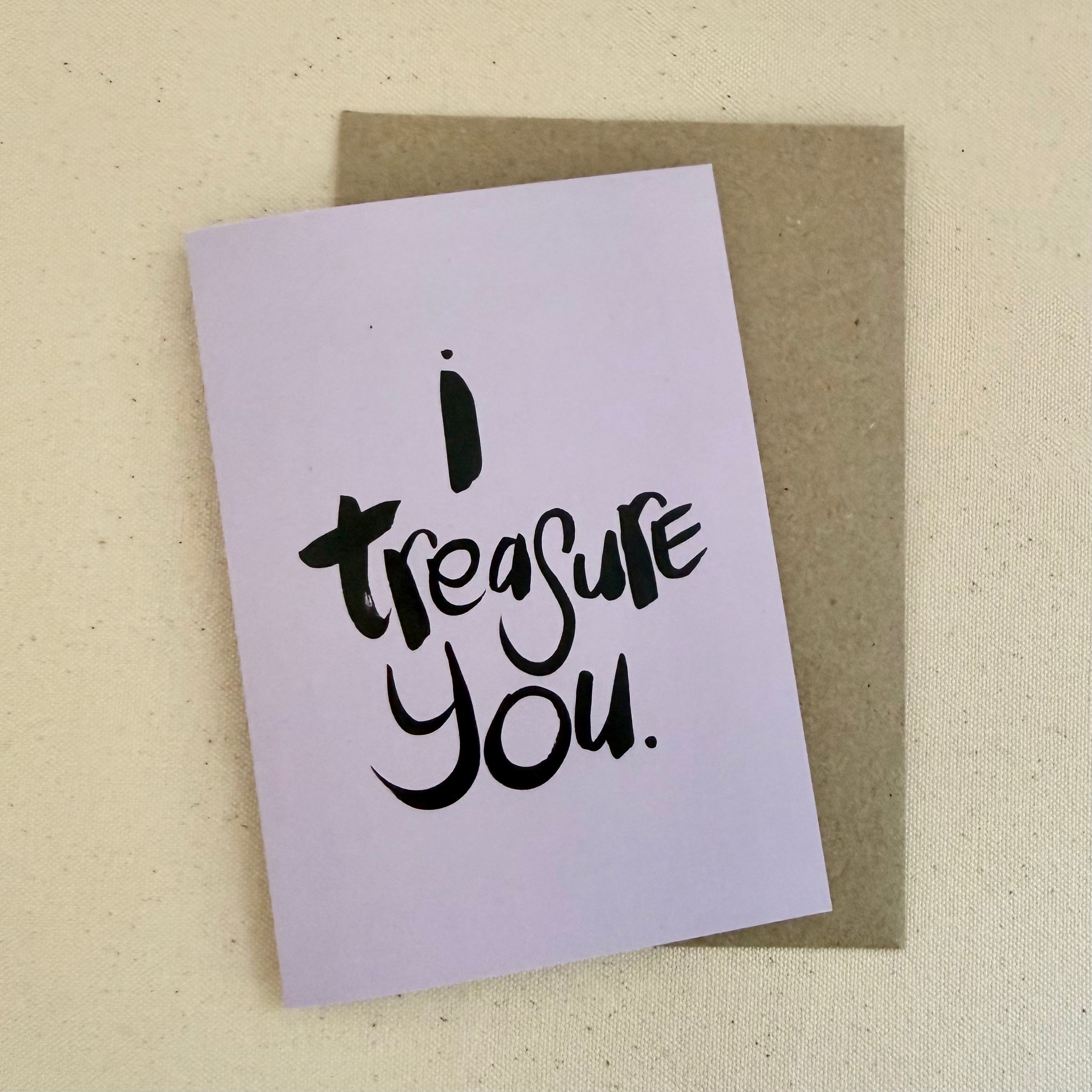 I Treasure you Card PANSY - Handkarma