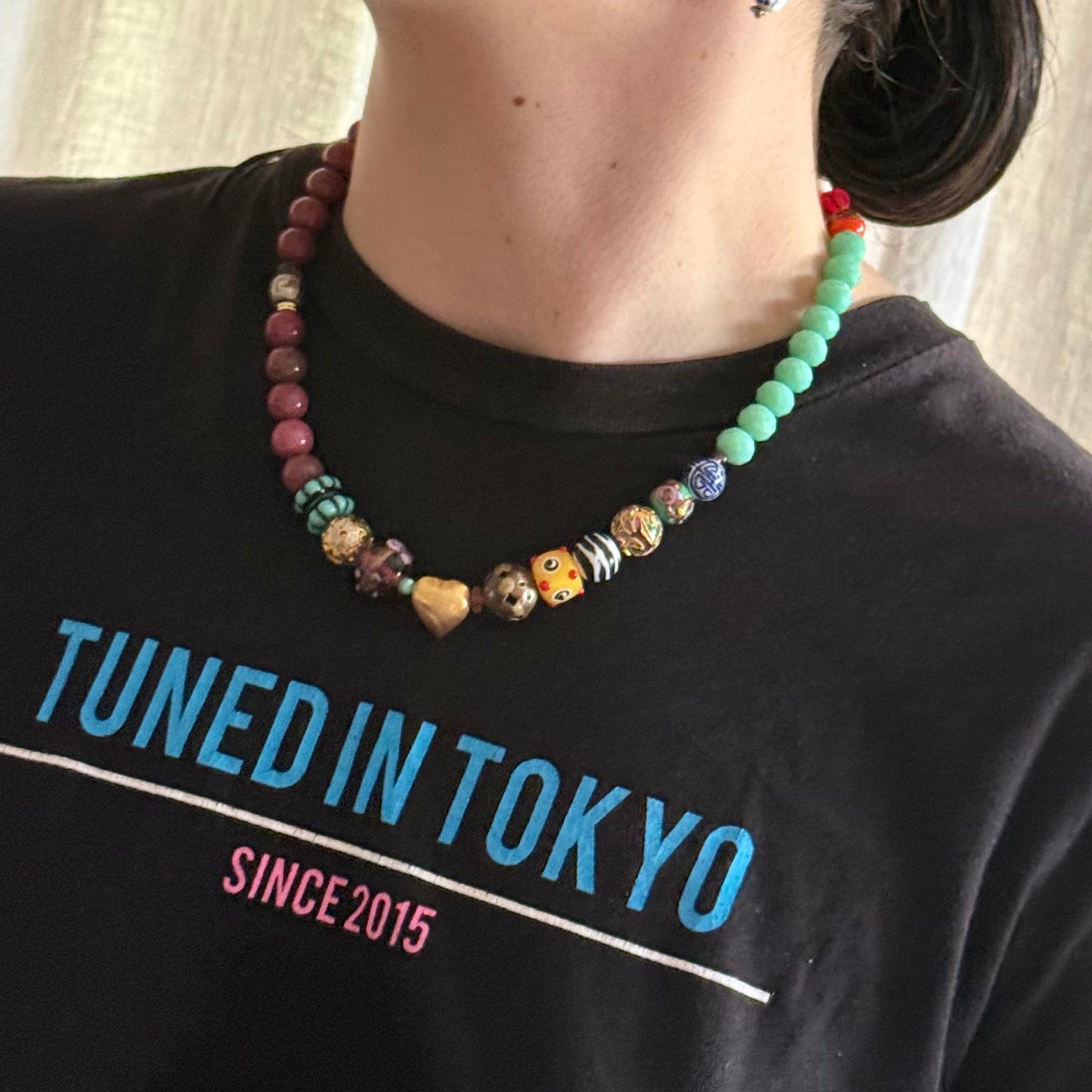 Beaded Necklace - Sunday Nights - Golden Heart