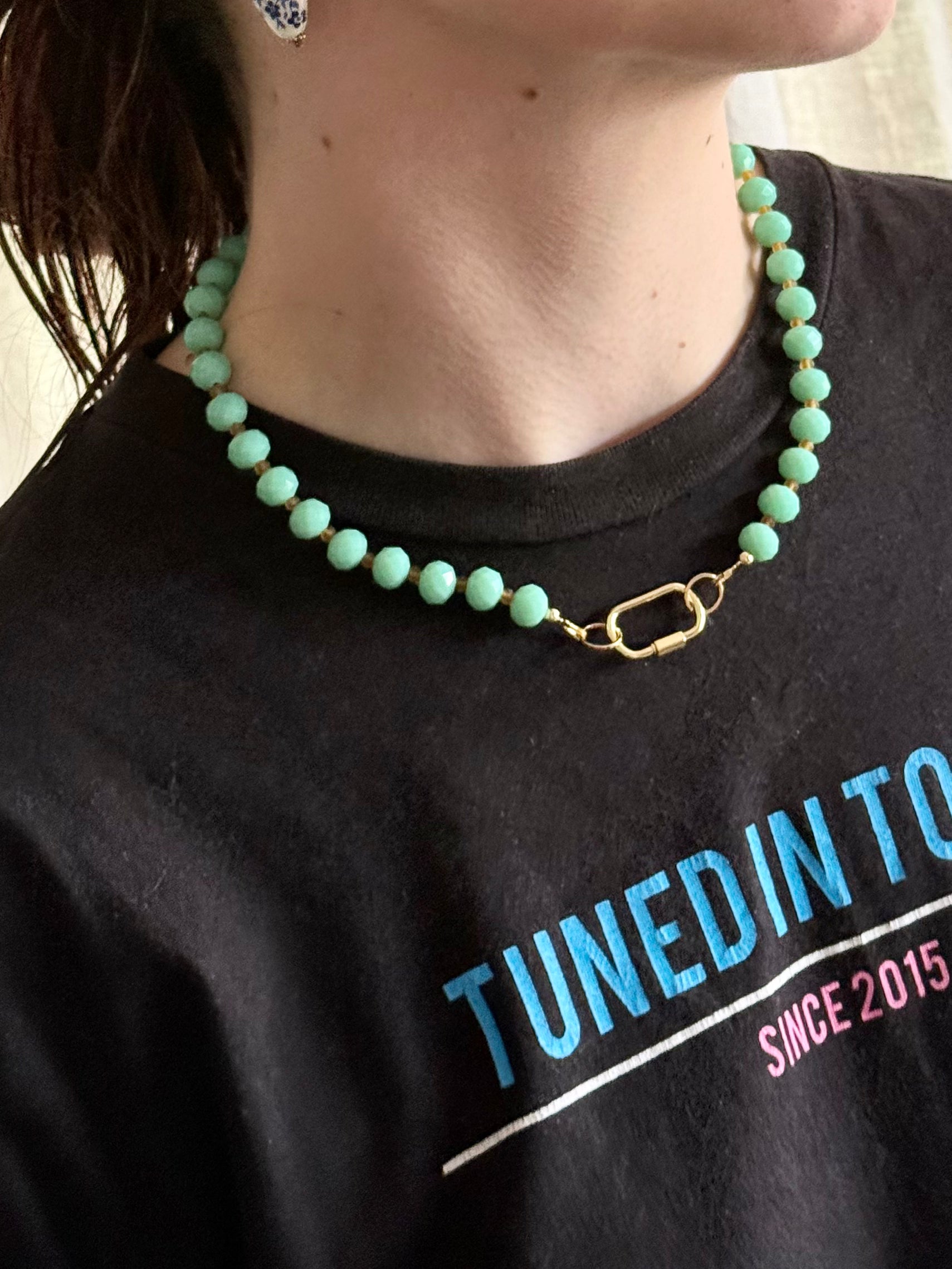 Golden Lock Necklace - Aqua