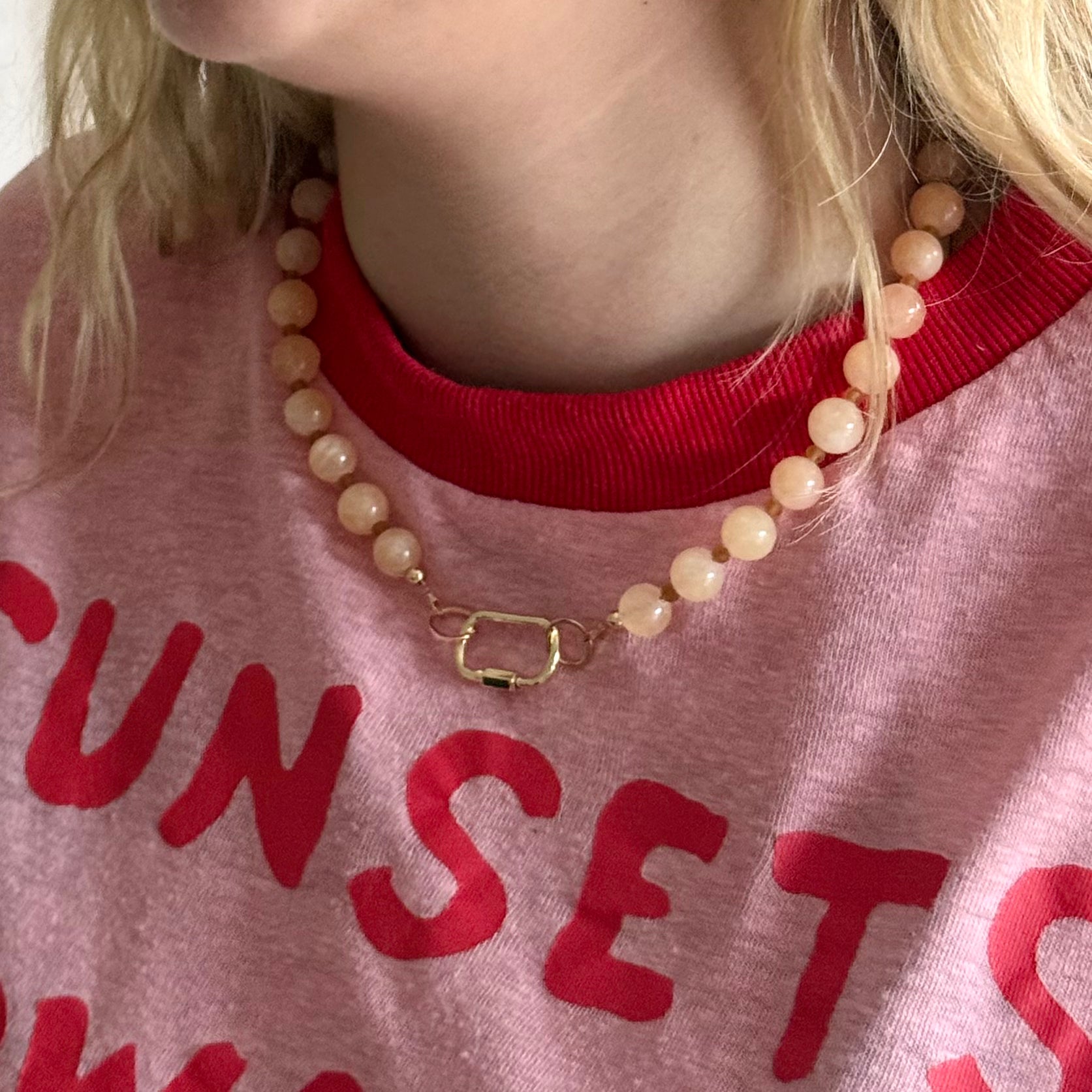 Golden Lock Necklace - Peach