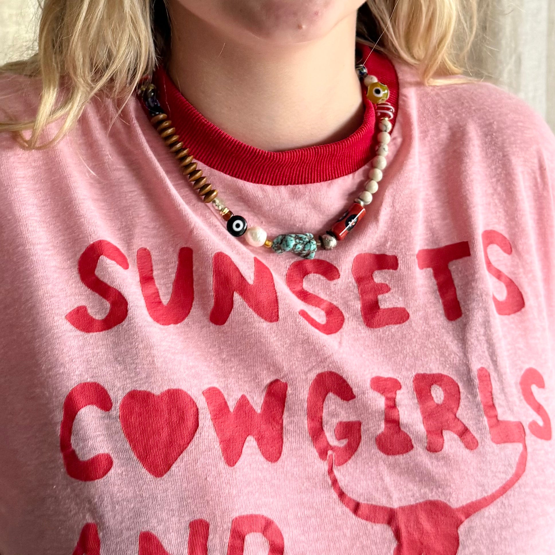 Beaded Necklace - Sunday Nights - Turquiose Bullseye
