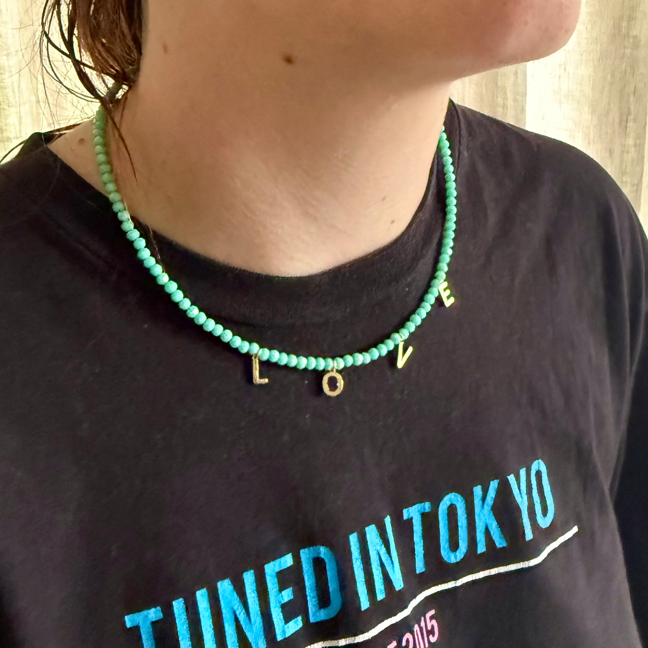 Beaded Love Necklace - Aqua