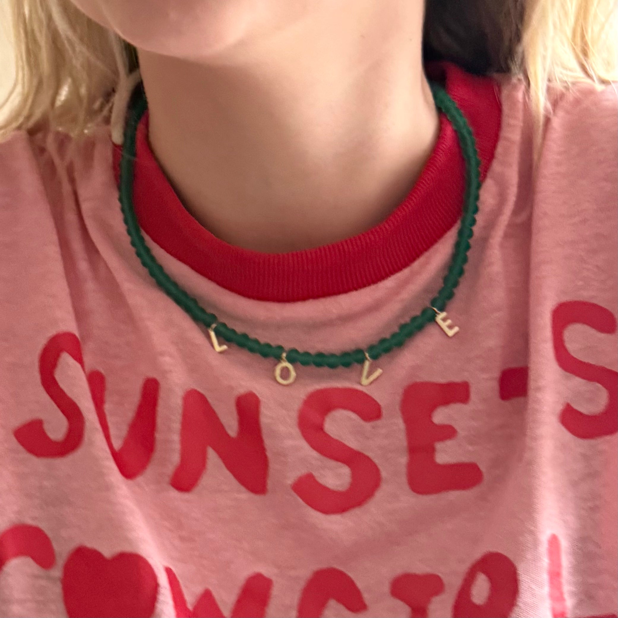Beaded Love Necklace - Sea Green Glass
