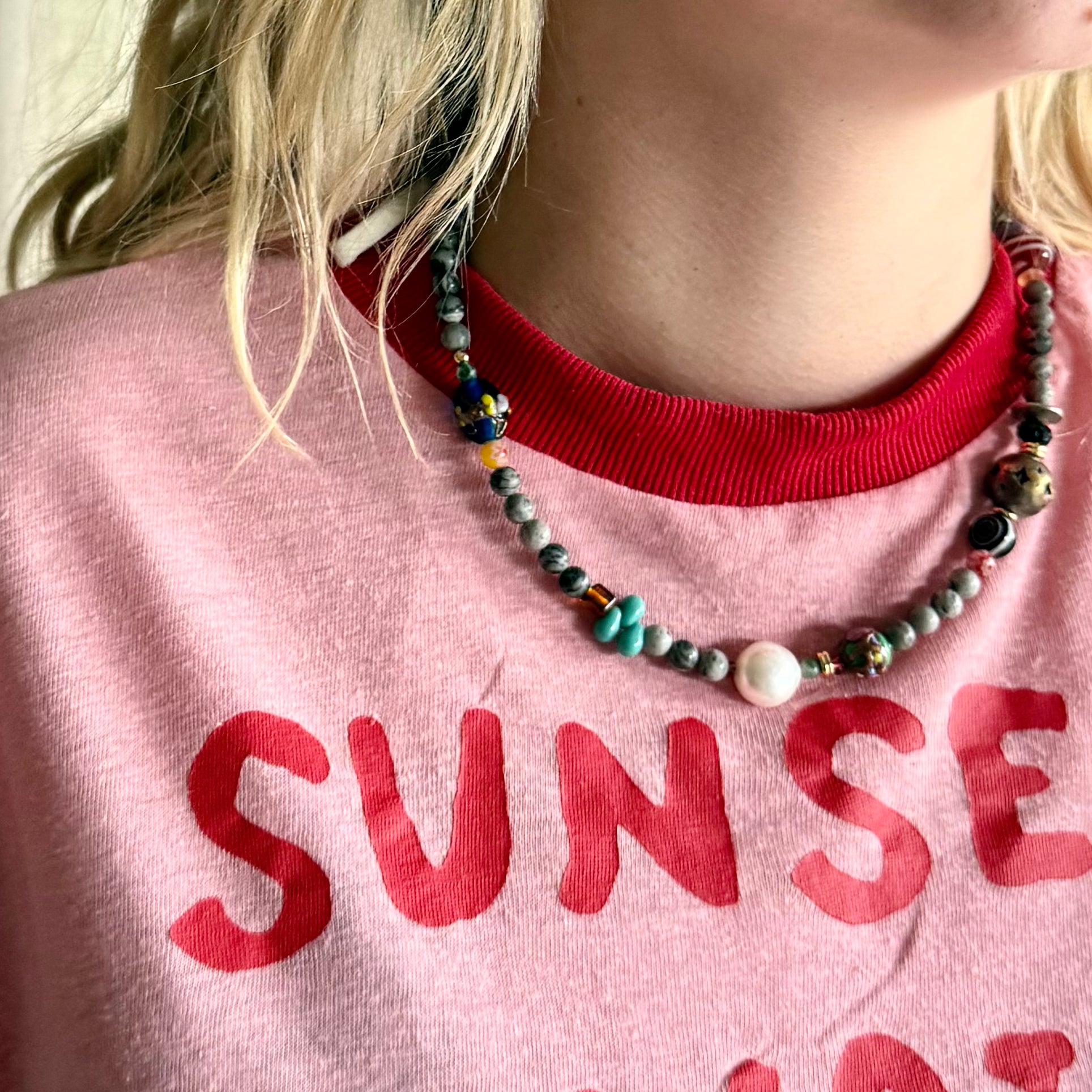 Beaded Necklace - Sunday Nights - Pearl Sky