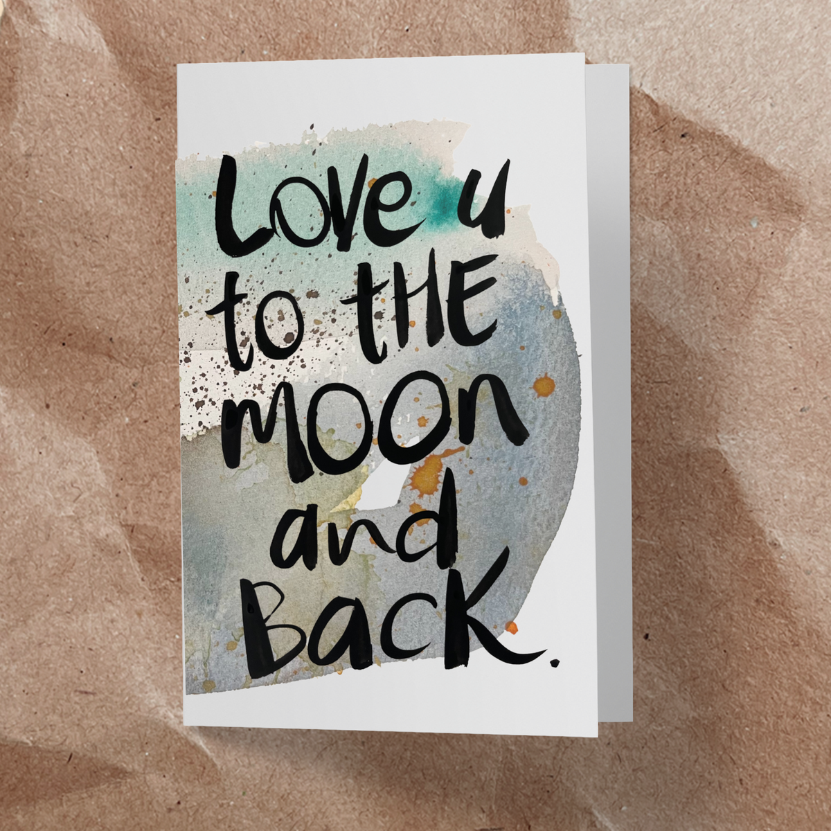 Love u to the moon and back watercolour Card - Handkarma