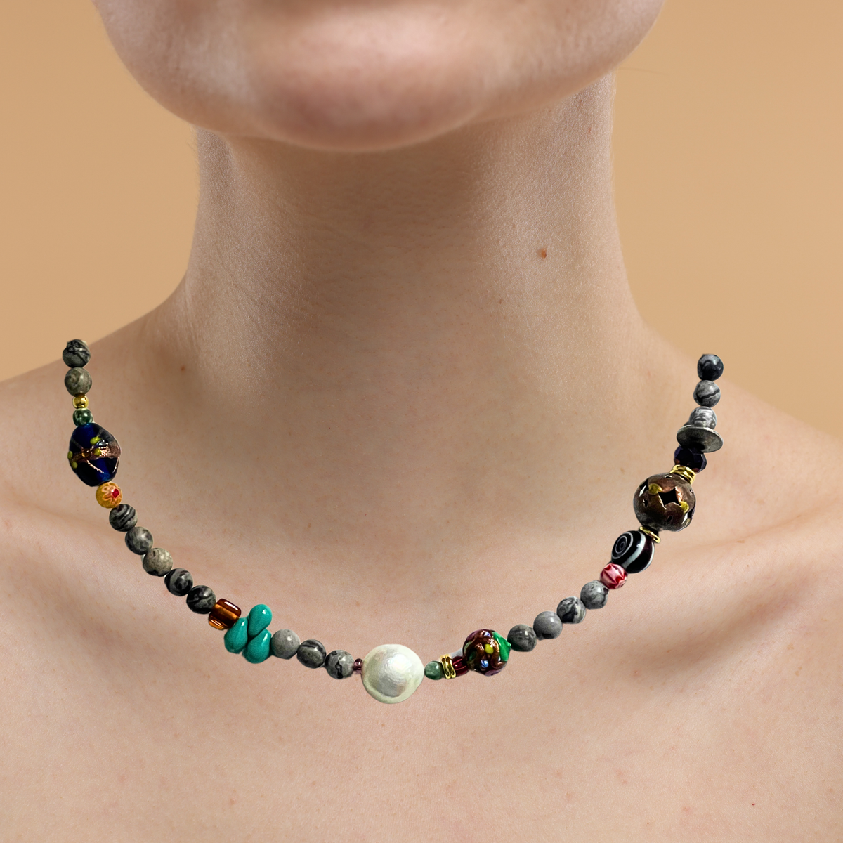 Beaded Necklace - Sunday Nights - Pearl Sky