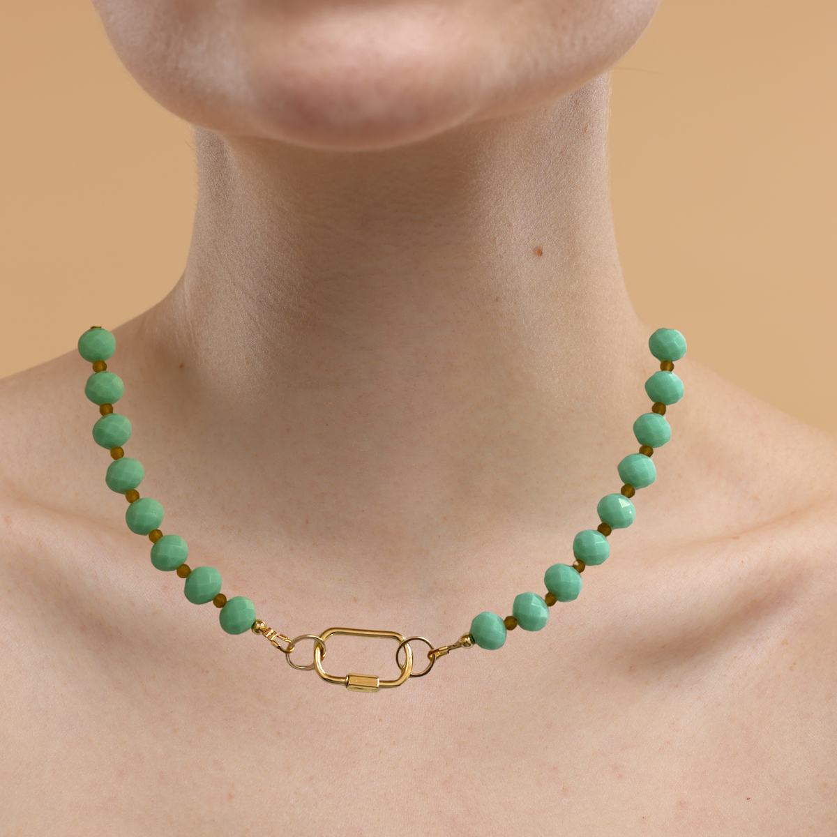 Golden Lock Necklace - Aqua