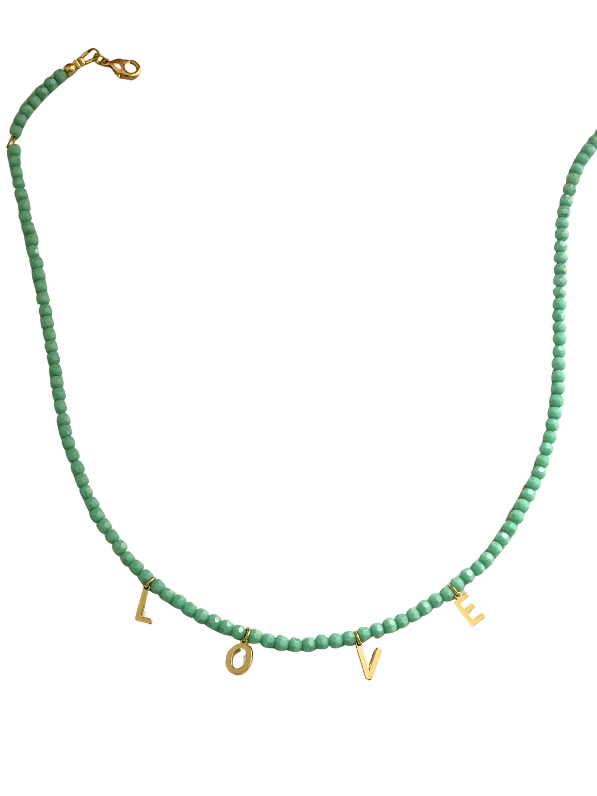 Beaded Love Necklace - Aqua