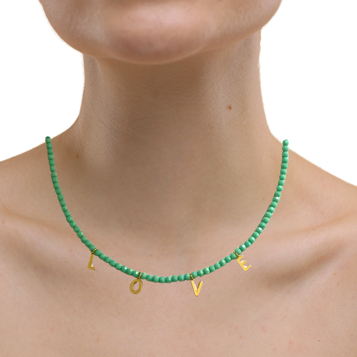 Beaded Love Necklace - Aqua