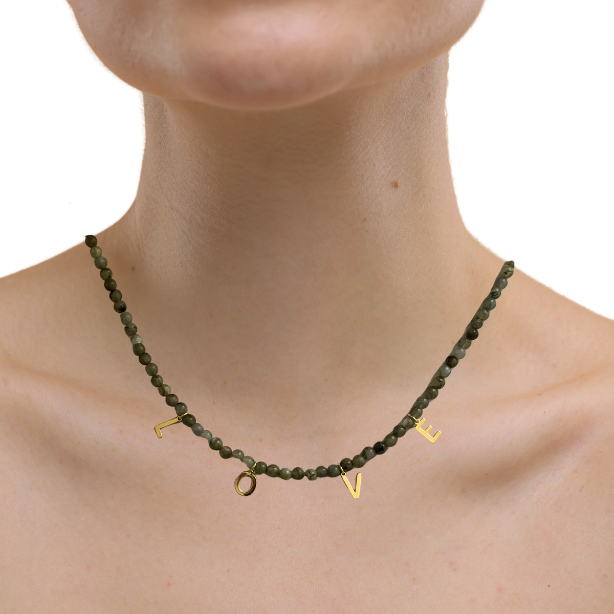 Beaded Love Necklace - Grey