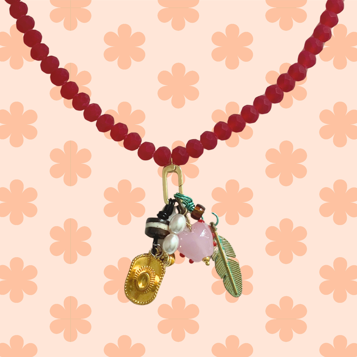 Picnic Charm Necklace - Red