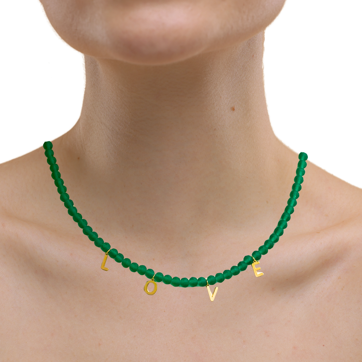 Beaded Love Necklace - Sea Green Glass