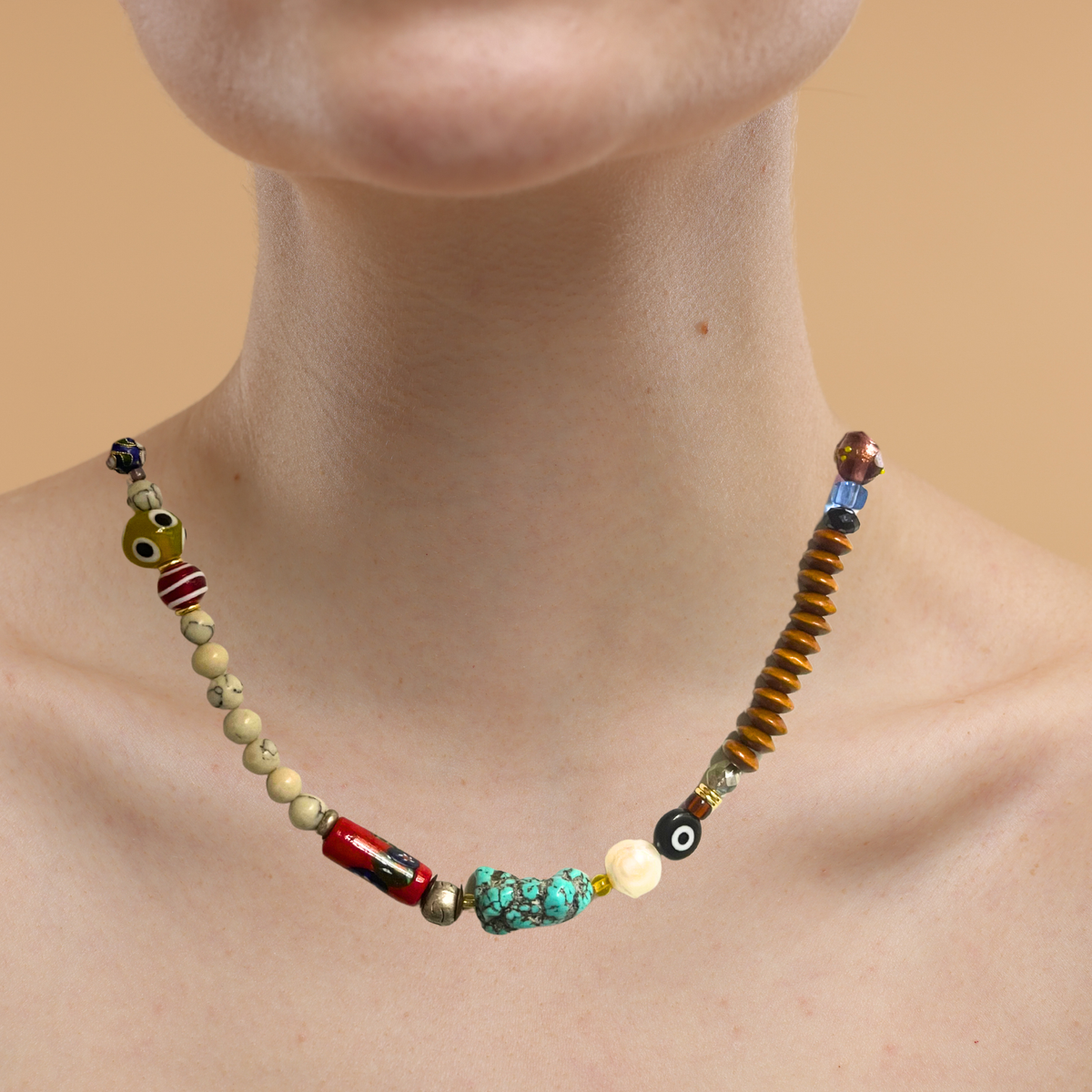 Beaded Necklace - Sunday Nights - Turquiose Bullseye